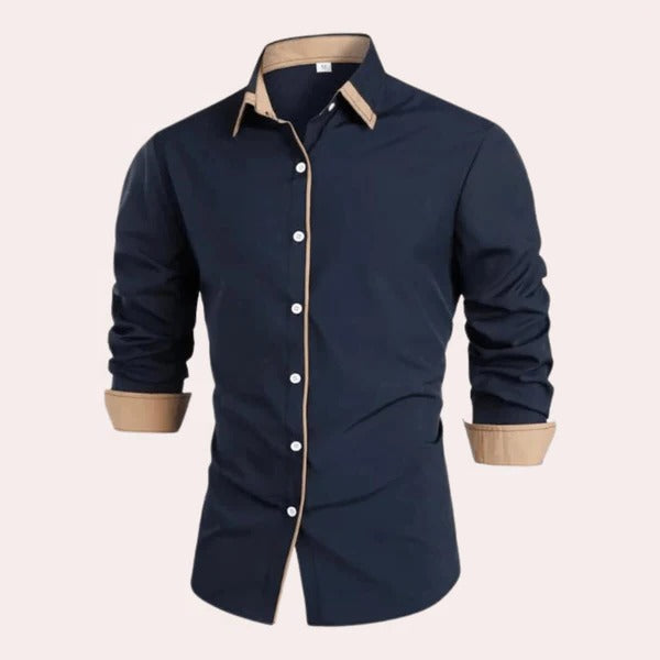 Wavlynn men's classic white long sleeve shirt with contrast collar and cuffs regular fit