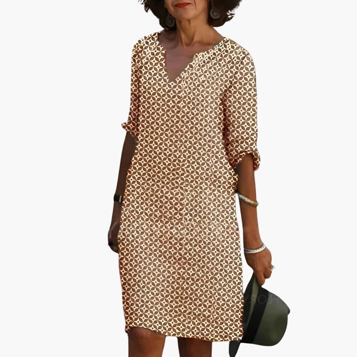 Women's lightweight summer dress in soft hues, relaxed fit with V-neck and breathable airy fabric