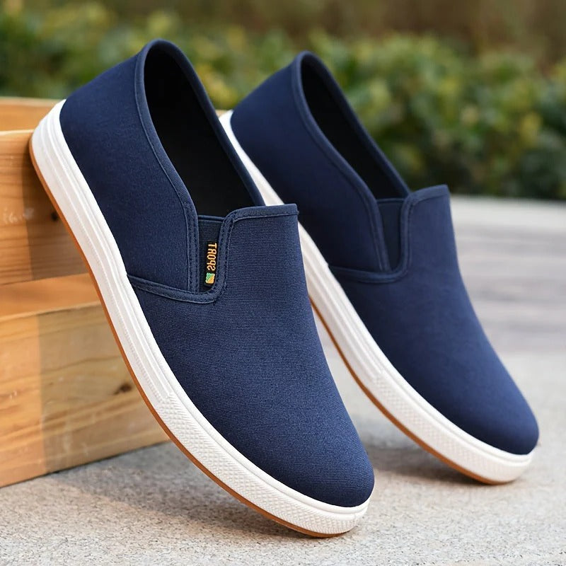 Men's gray slip-on sneakers lightweight breathable upper elastic side bands casual spring summer comfort