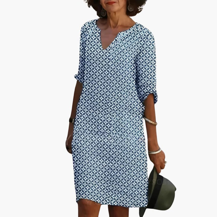 Women's lightweight summer dress in soft hues, relaxed fit with V-neck and short sleeves