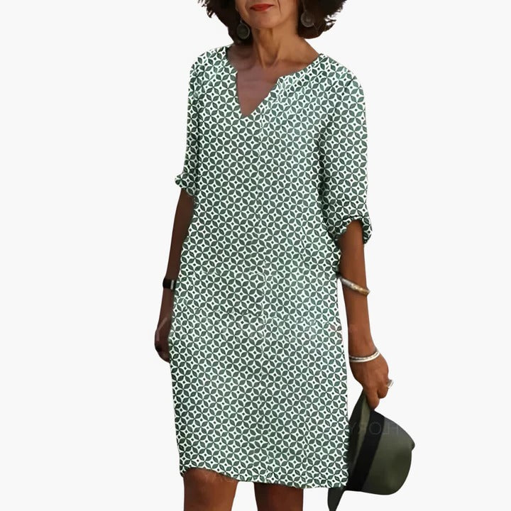 Women's lightweight summer dress in soft pastel, relaxed fit with V-neck and short sleeves