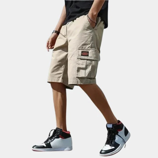 Men's relaxed fit cargo shorts knee length multi-pocket utility design for outdoor travel casual wear