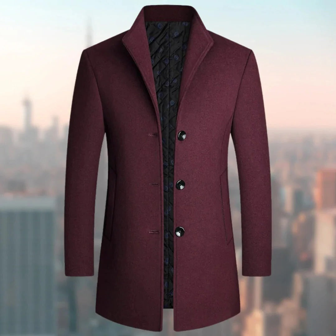 Men's long single-breasted winter overcoat classic fit full-length cold weather coat timeless silhouette