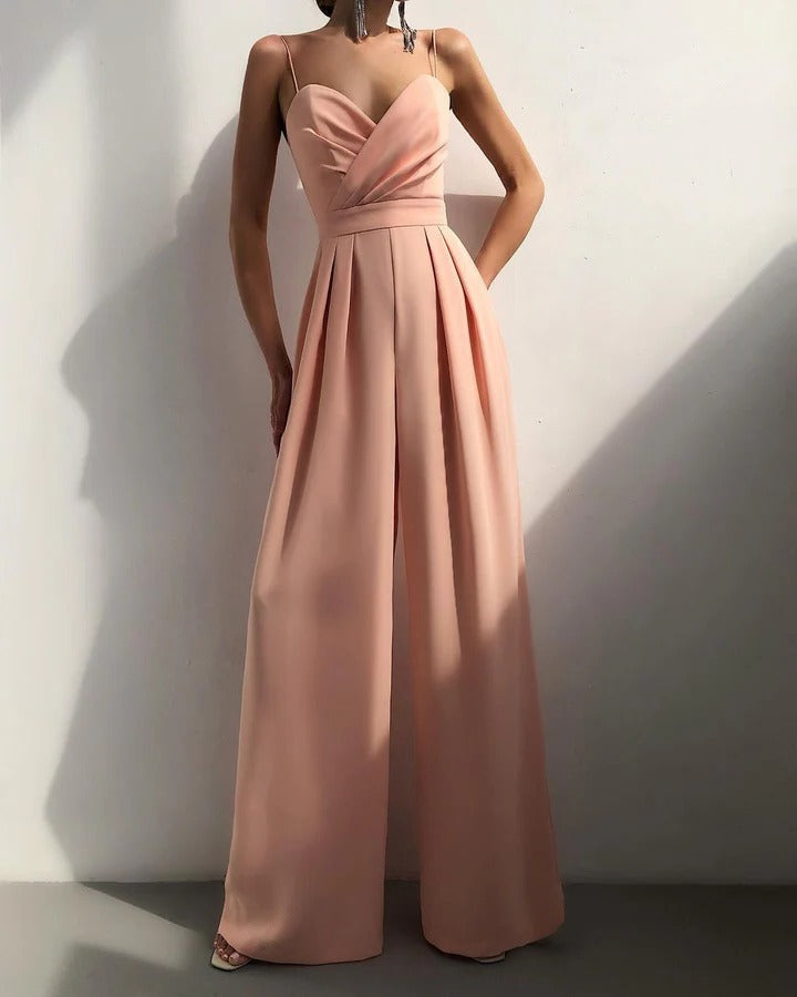 Women's sleeveless jumpsuit shaped waist structured silhouette elegant minimalist everyday chic fit