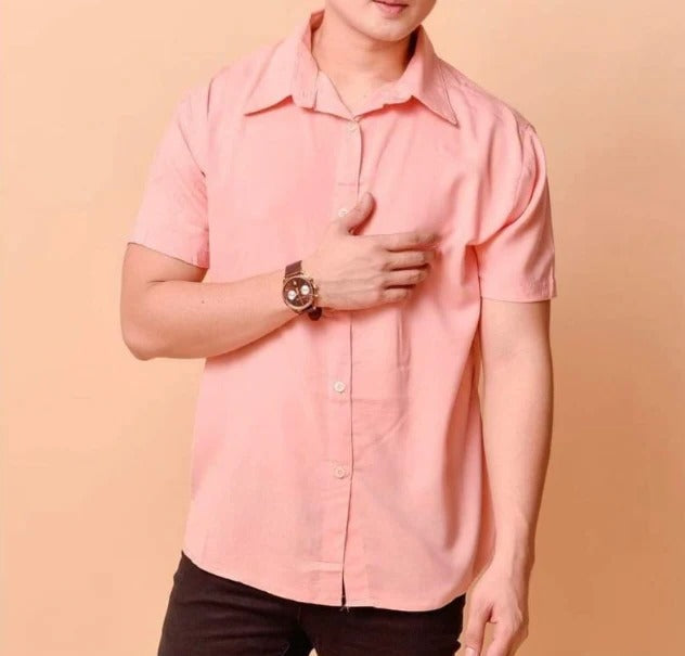 Men's linen relaxed-fit casual button-down short sleeve shirt for everyday versatile wear