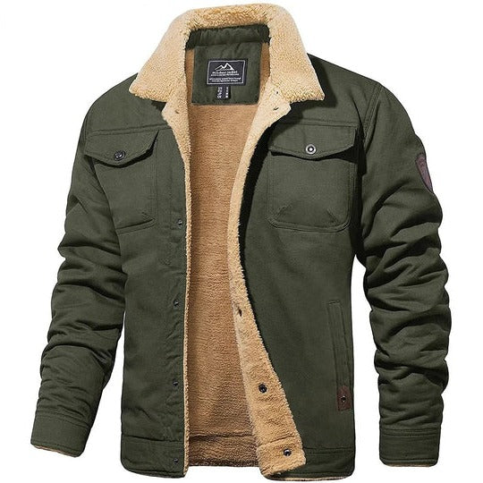 Men's sherpa lined bomber jacket vintage style full winter insulation cold weather brown tan