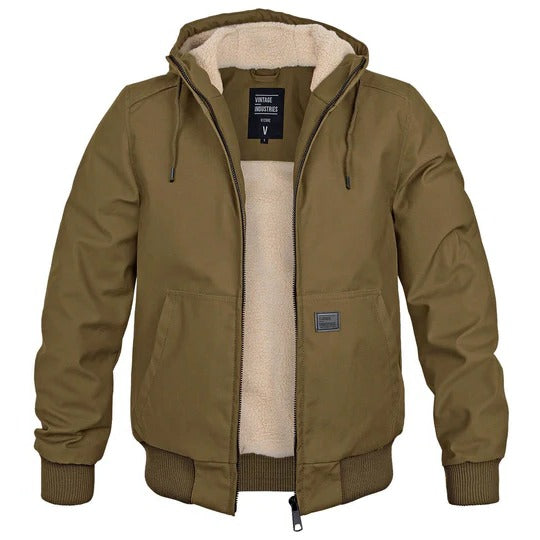 Men's navy hooded insulated winter jacket fleece-lined regular fit with adjustable drawcord hood