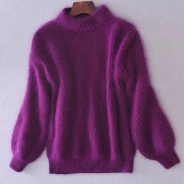 Women's solid color relaxed-fit knitted sweater lightweight breathable knit everyday versatile style