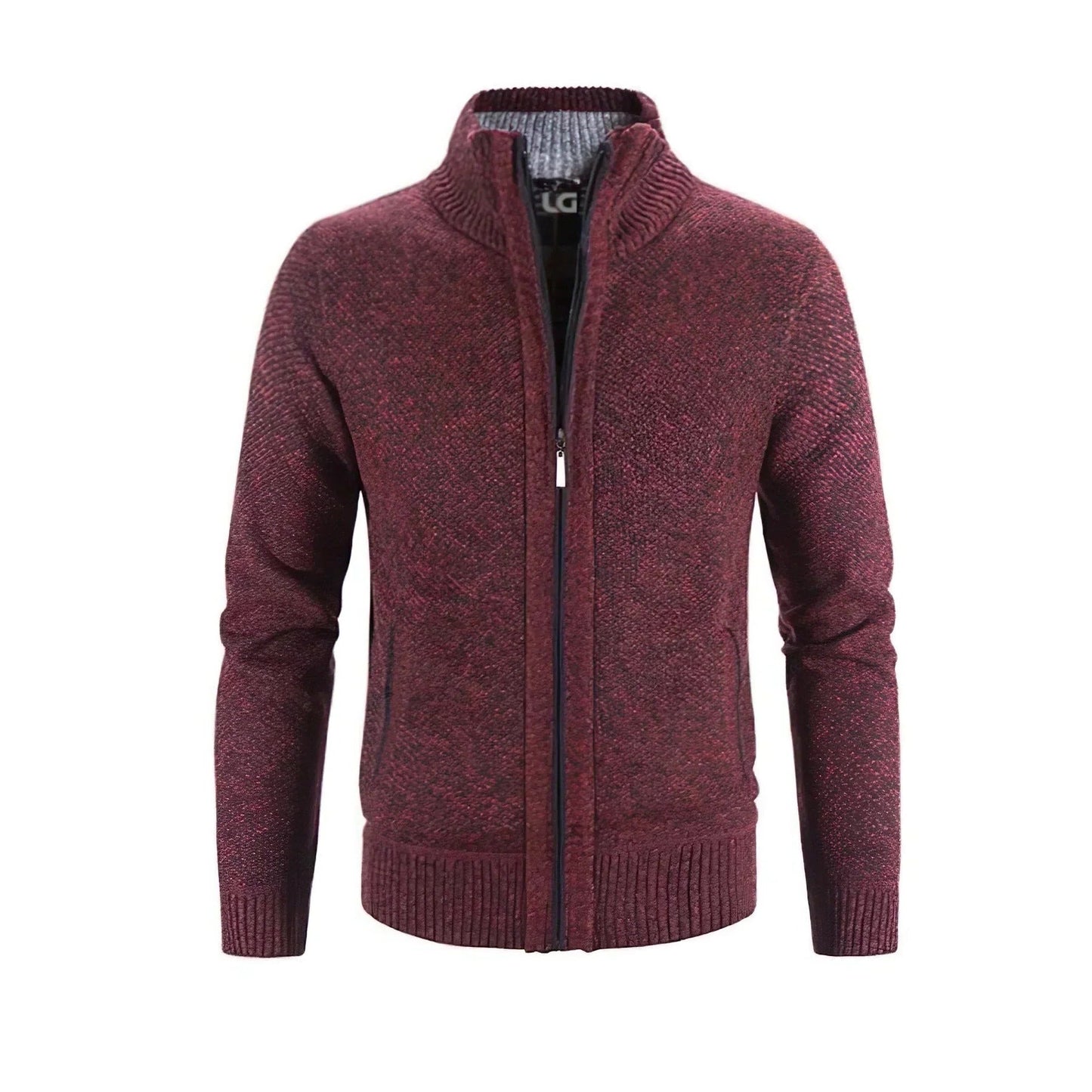 Men's gray zip-up cardigan structured fit cozy knit texture full-front zipper versatile layer
