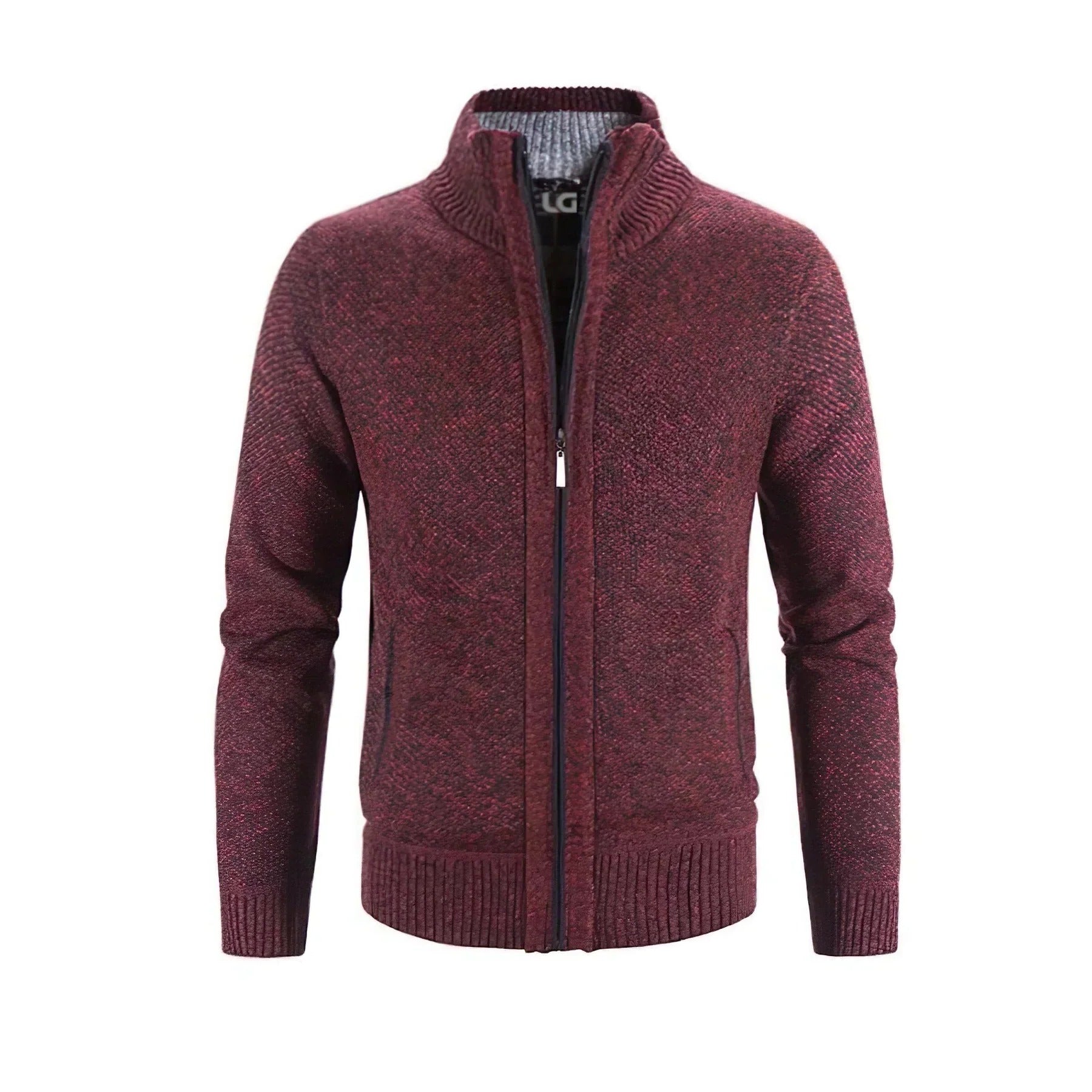 Men's gray zip-up cardigan structured fit cozy knit texture full-front zipper versatile layer
