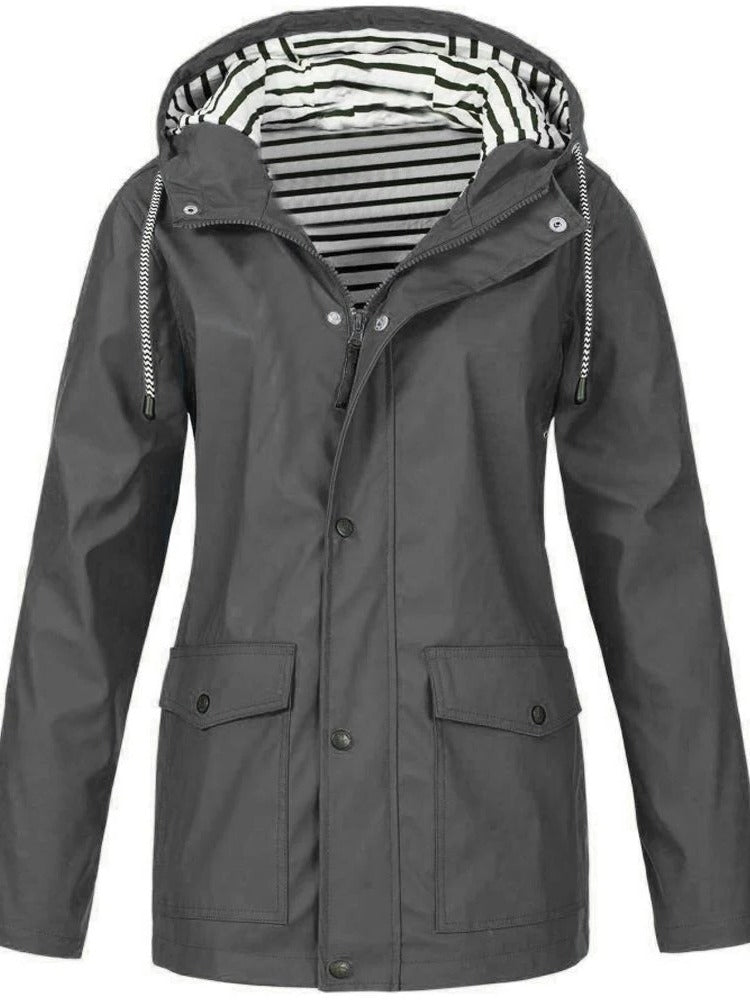 Lightweight zip-up jacket for spring outdoor wear with full-length front closure and unrestricted movement