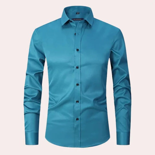 Men's white stretch long sleeve shirt pointed collar button-down formal casual wear