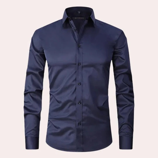 Men's white stretch long sleeve shirt pointed collar button-down formal casual wear