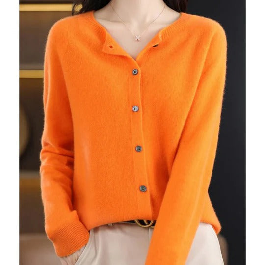 Women's cozy fuzzy cardigan in neutral tones, V-neck button placket, long sleeves for everyday layering