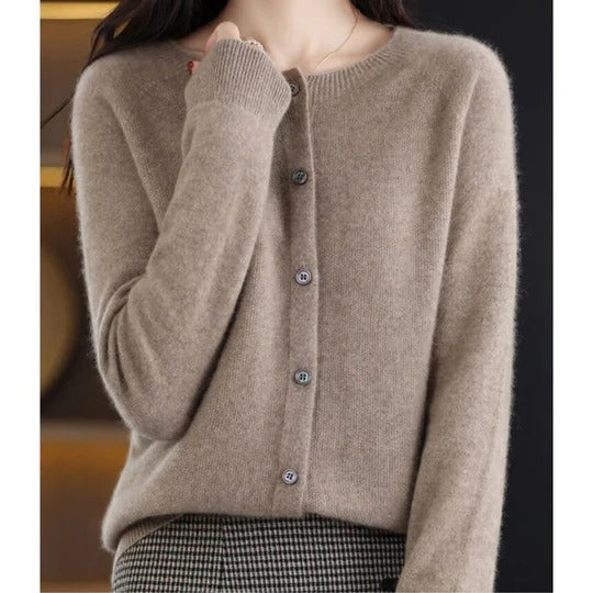 Women's fuzzy cardigan cozy V-neck button placket long sleeve everyday layering versatile knit