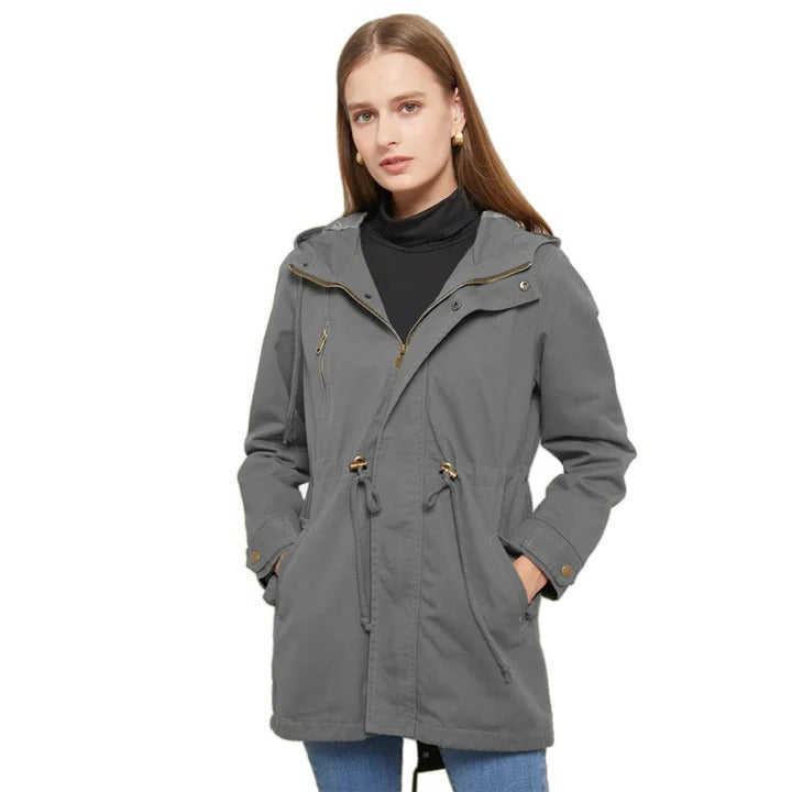 Hooded windbreaker jacket lightweight relaxed fit zip-up front adjustable hood casual outdoor layer
