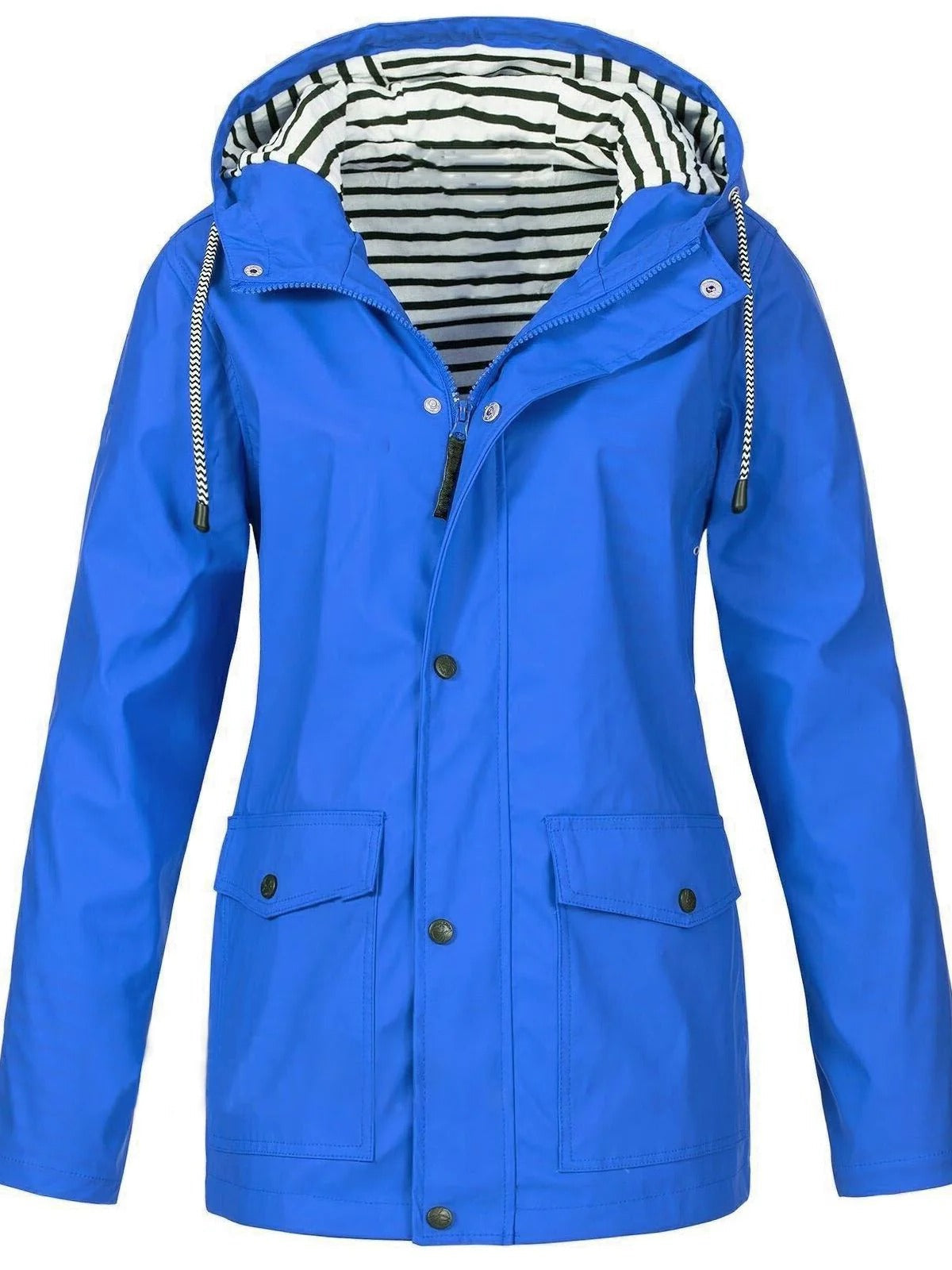 Lightweight zip-up jacket for spring outdoor wear with full-length front closure and unrestricted fit