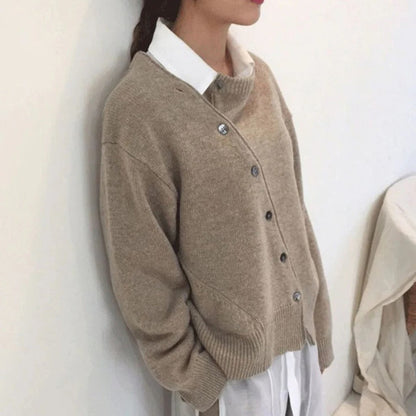 Women's wrap jacket asymmetric button closure structured silhouette mid-weight transitional layer