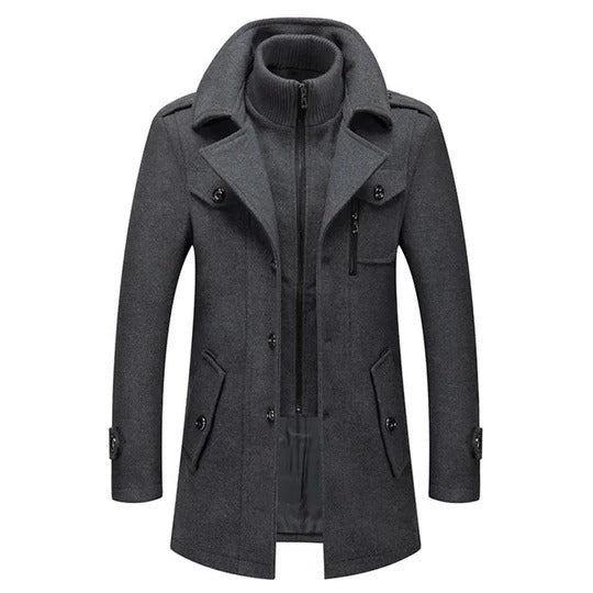 Men's two-piece winter coat thermal lining wind-blocking collar cold-weather outerwear versatile formal style