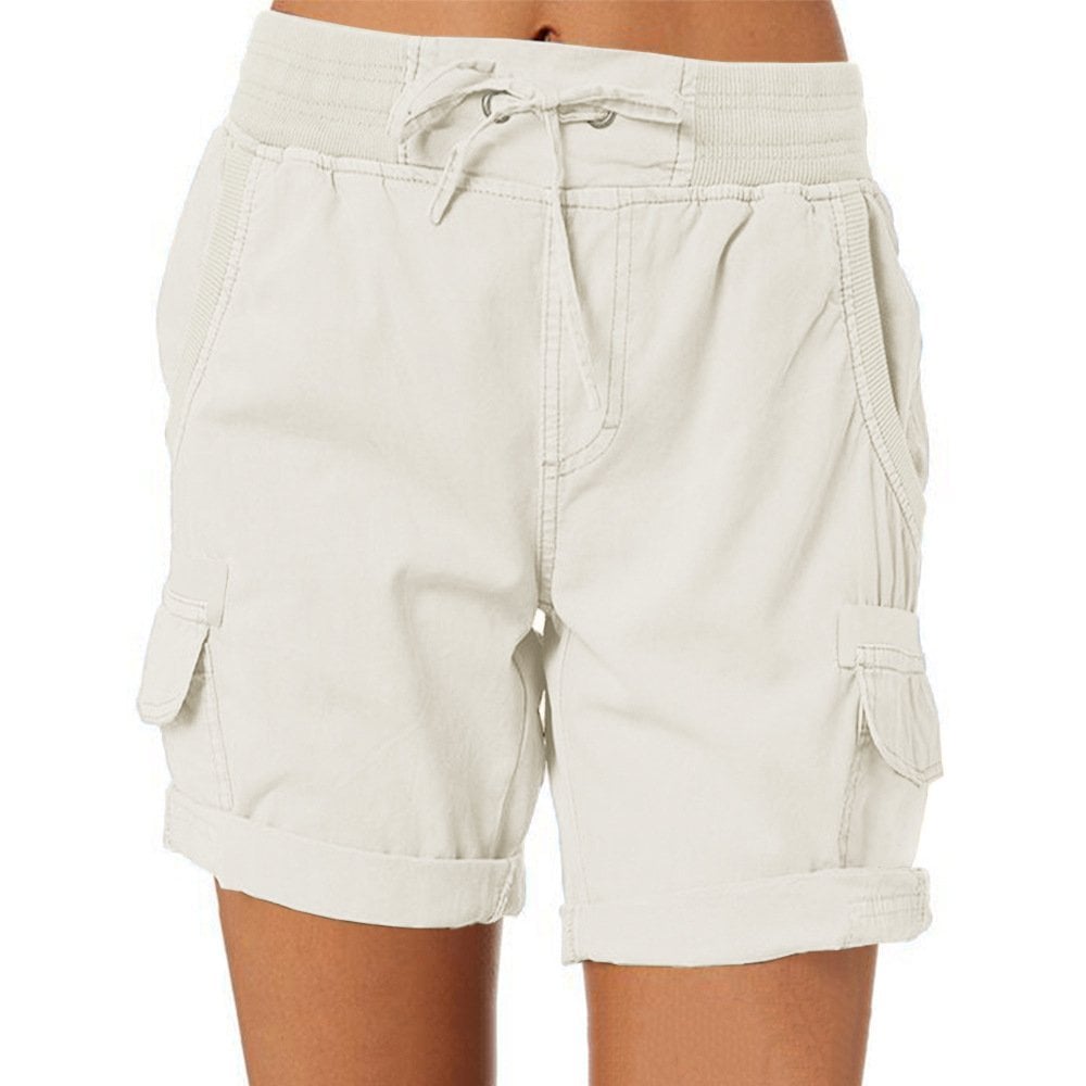 Women's relaxed-fit cargo shorts cotton blend drawstring waist multi utility pockets everyday style