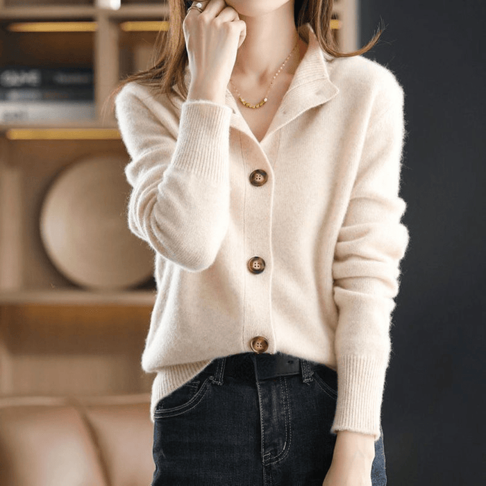 Stella™ women's ivory cashmere cardigan relaxed silhouette soft breathable premium knit layering essential