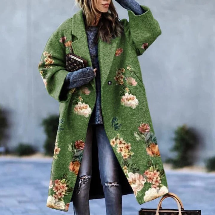 Wavlynn unisex printed long coat relaxed silhouette patterned outerwear for layering in cooler days