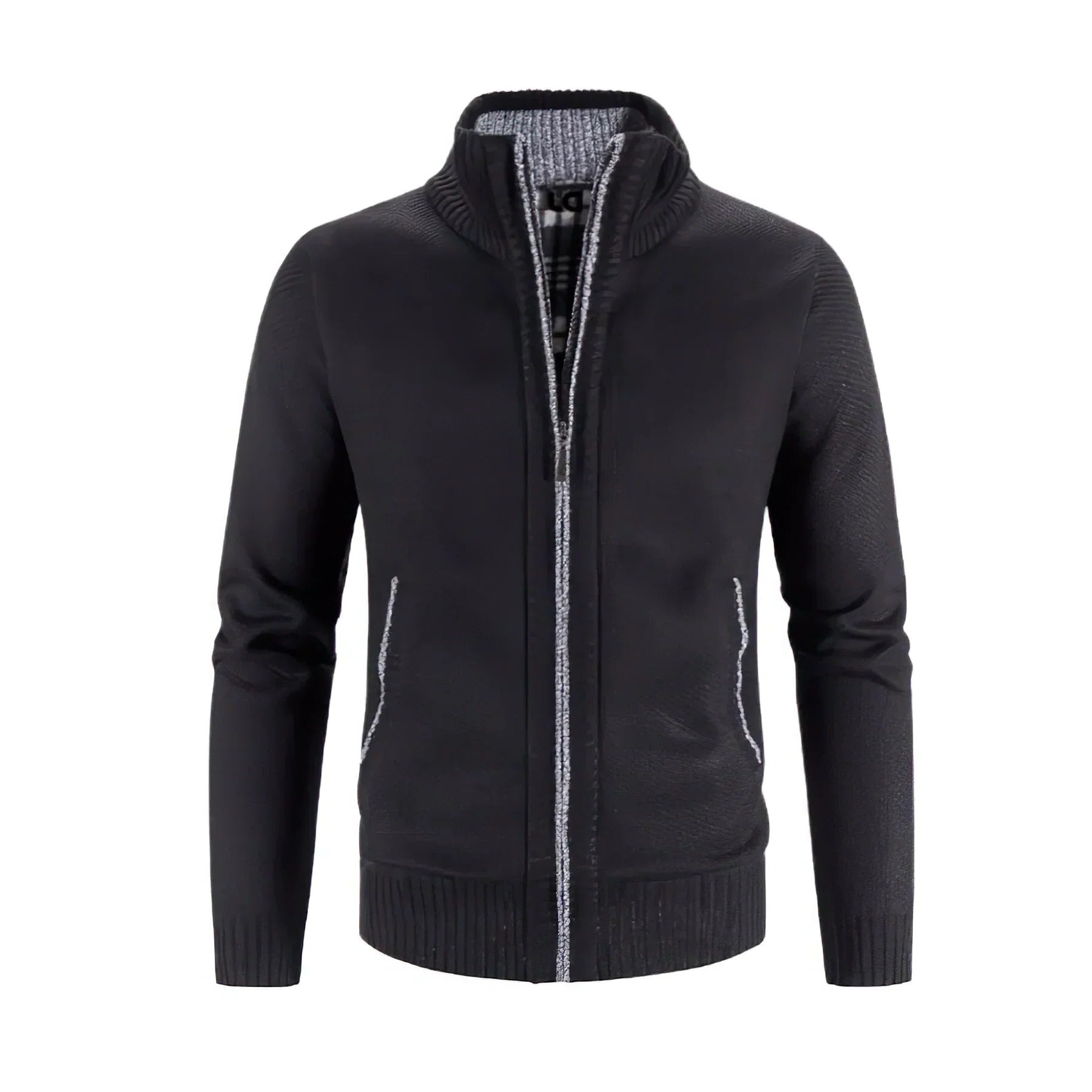 Men's gray zip-up cardigan structured fit cozy knit texture full-front zipper versatile layer