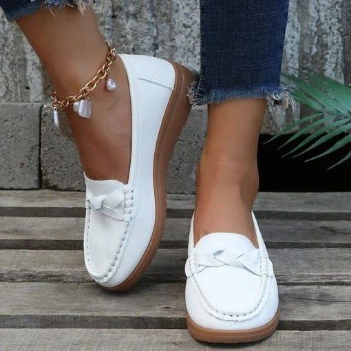 Women's slip-on walking loafers in neutral tones, ergonomic comfort support casual flat shoes