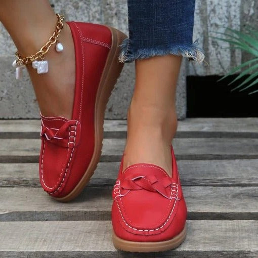 Women's slip-on walking loafers in neutral tones, ergonomic comfort support for all-day casual comfort