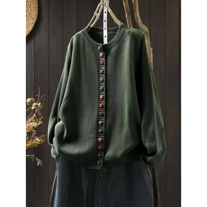 Gretchen relaxed-fit cardigan with decorative button accents, elegant everyday layering piece