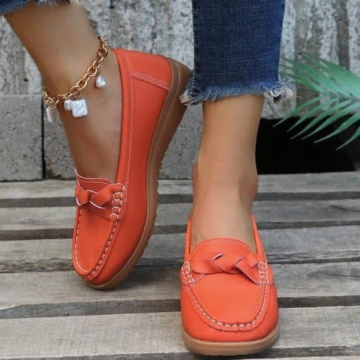 Women's slip-on walking loafers in neutral tones, ergonomic comfort support casual flat shoes