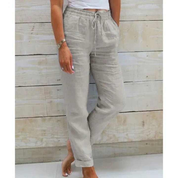 Women's relaxed straight-cut casual pants with drawstring waist, versatile everyday essential