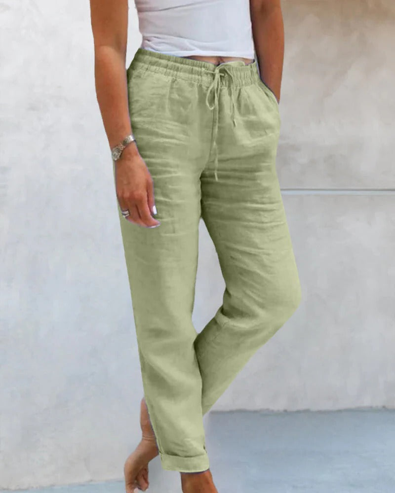 Women's drawstring casual pants relaxed straight-cut silhouette comfortable everyday style essential