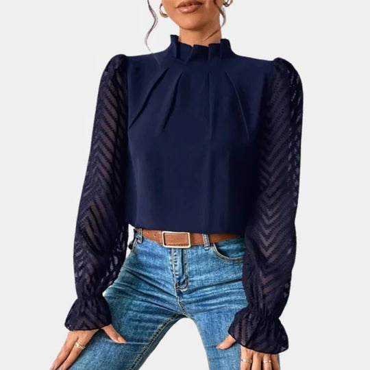 Women's long sleeve coastal top in lightweight airy fabric, versatile style for summer and transitional seasons