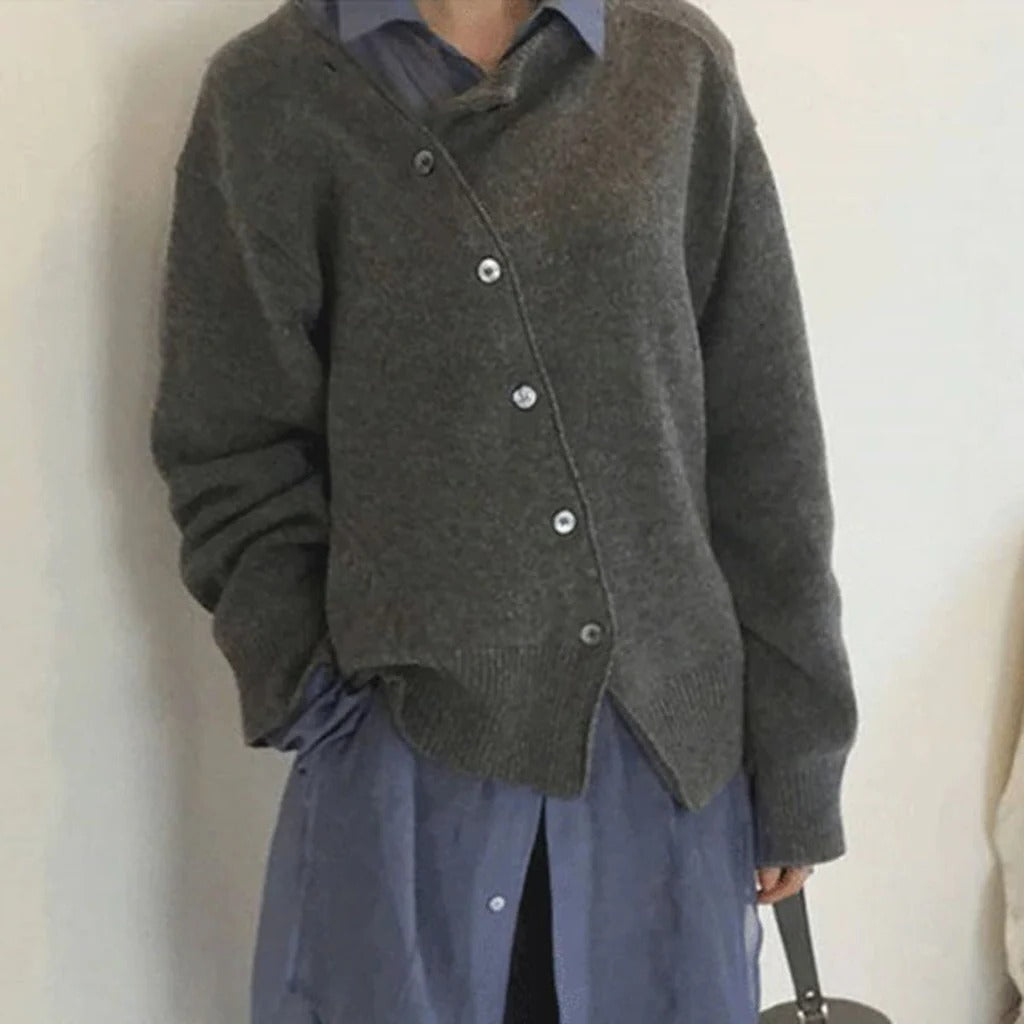 Women's wrap jacket asymmetric button closure structured silhouette mid-weight transitional layer