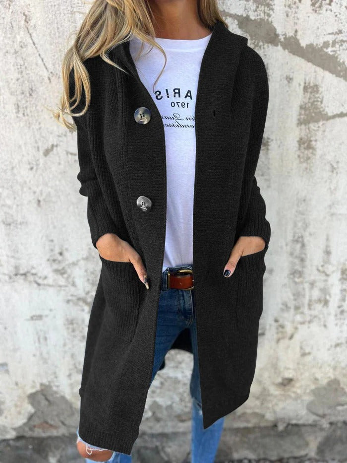 Long everyday cardigan straight silhouette full-coverage knit layer for cool-weather versatile styling