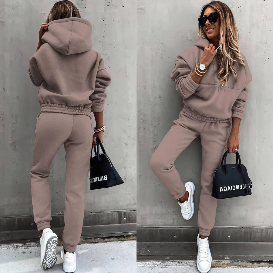 Heather gray oversized hoodie and slim jogger tracksuit set with relaxed casual lounge fit