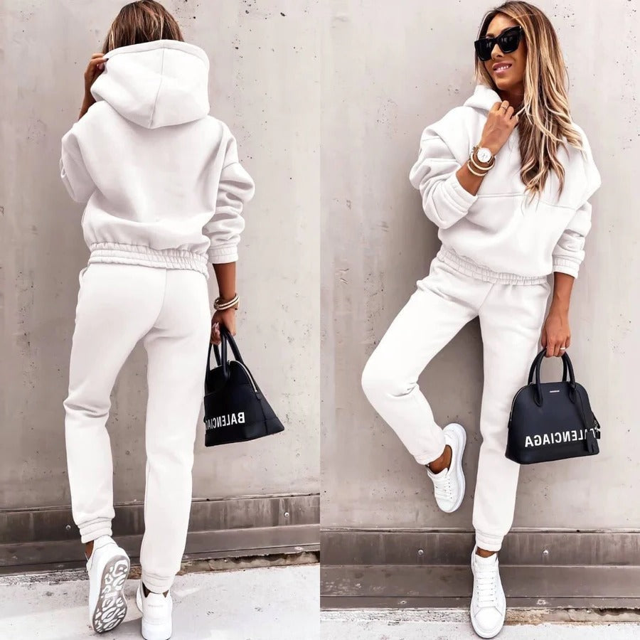 Beige oversized hoodie and slim jogger pants classic lounge tracksuit set for casual everyday wear