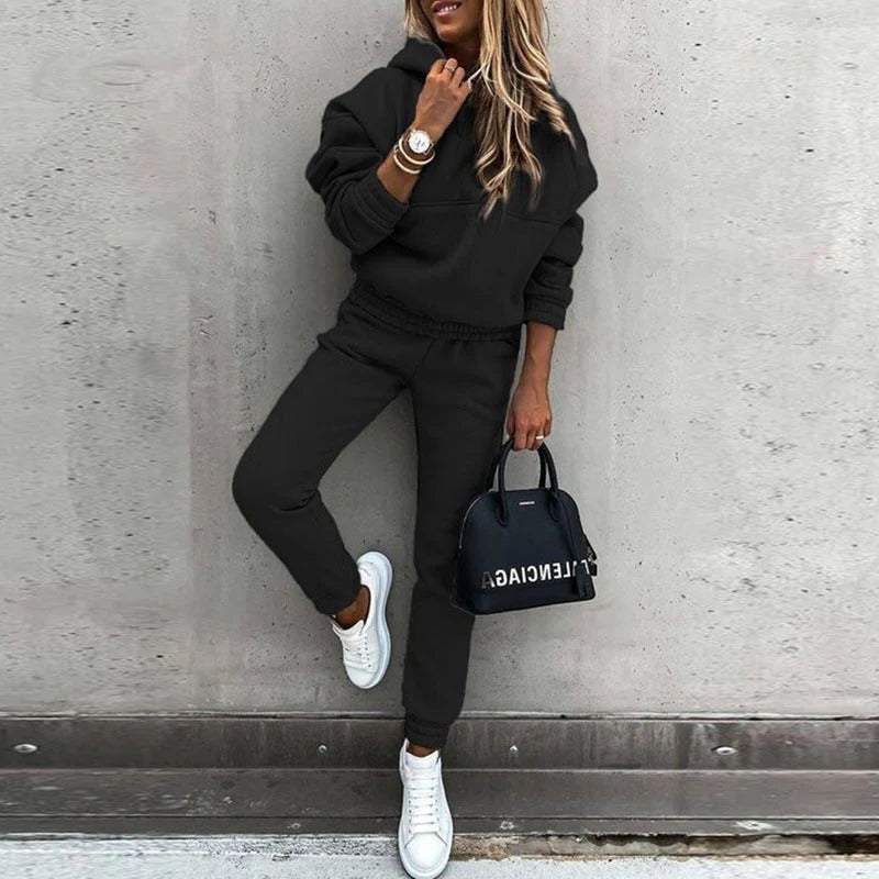 Beige oversized hoodie and slim jogger pants classic lounge tracksuit set for casual everyday wear