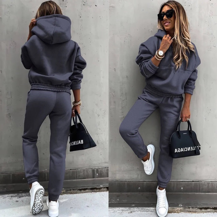Heather gray oversized hoodie and slim jogger tracksuit set with relaxed casual lounge fit
