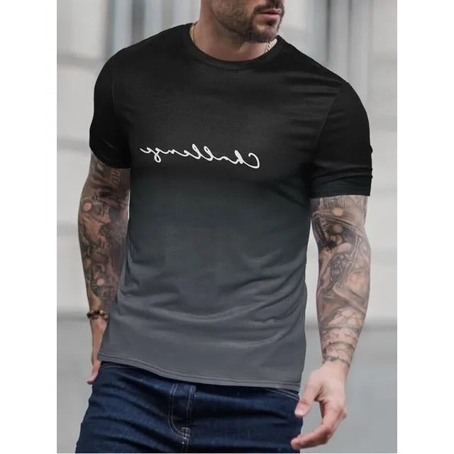 Men's black to red ombre gradient short sleeve t-shirt with regular fit casual everyday style