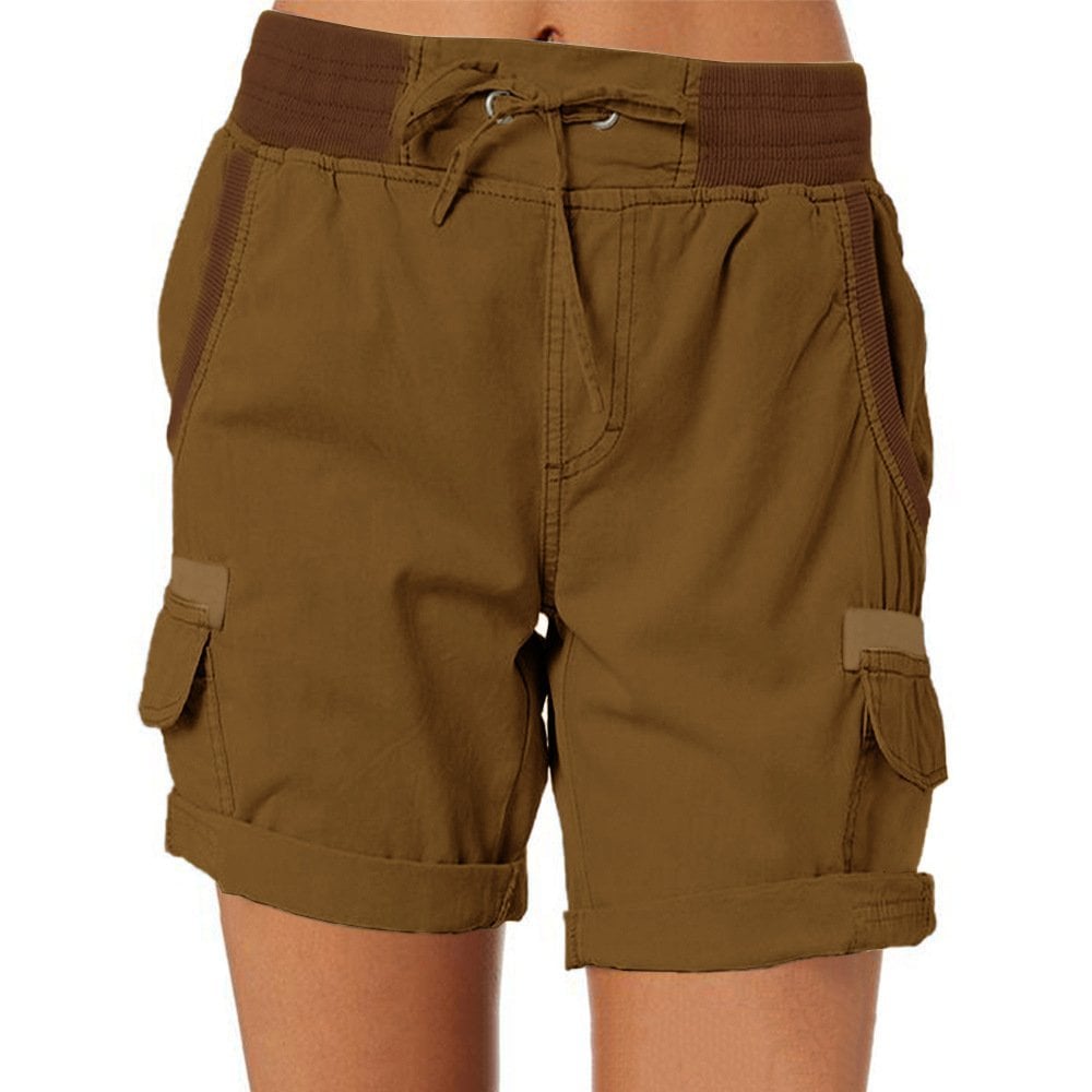 Women's relaxed-fit cargo shorts cotton blend drawstring waist with multi utility pockets
