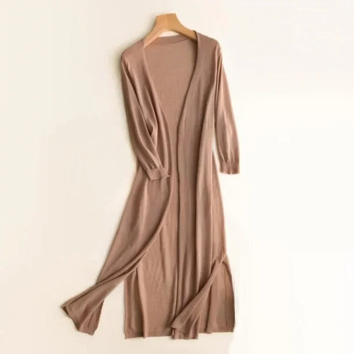 Women's long open-front cardigan soft lightweight knit versatile layering piece for work and weekend