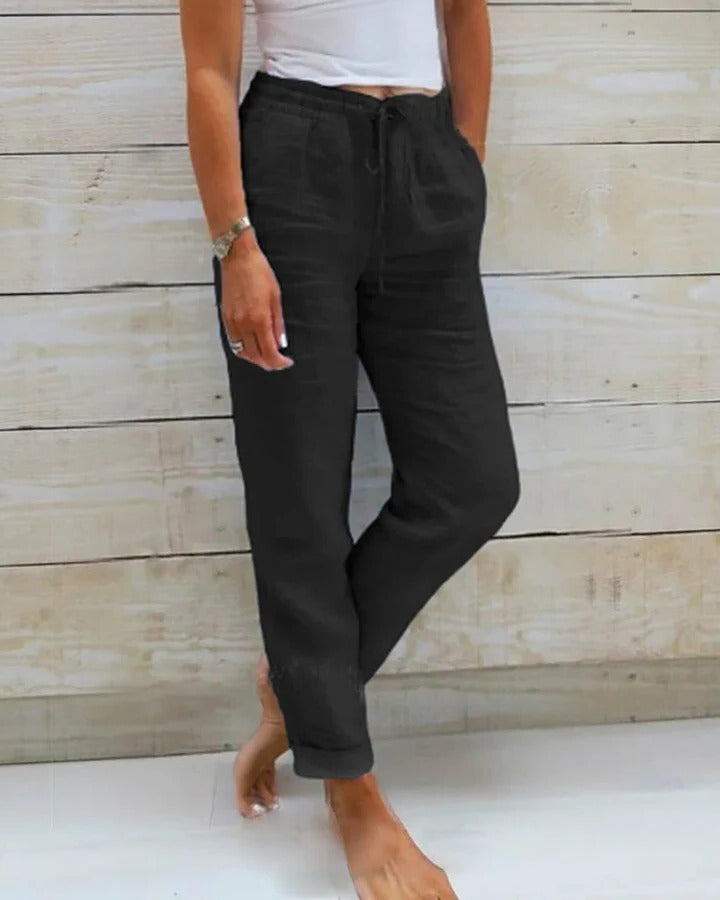Neutral stretch trousers flexible fit contoured shape daily wear comfort freedom of movement