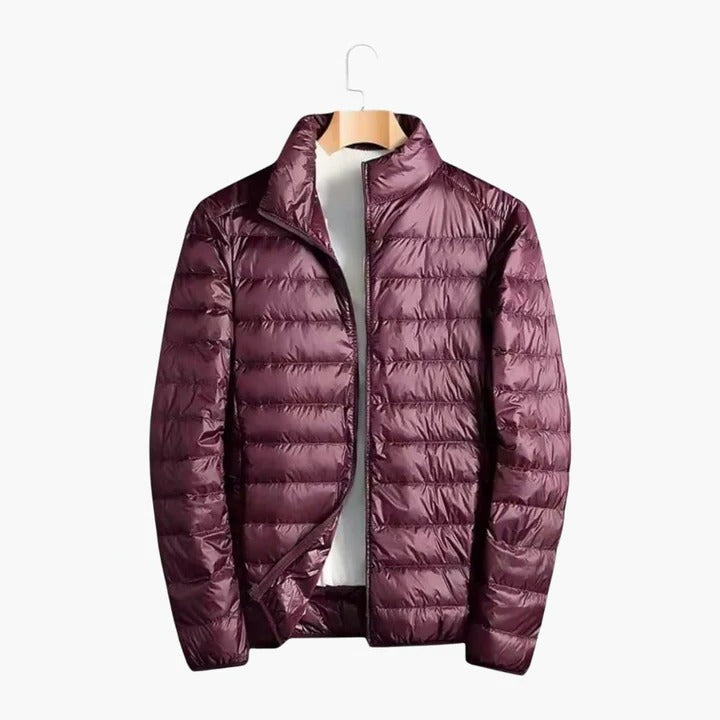 Men's ultra-light navy puffer jacket water-repellent slim urban fit lightweight thermal insulation