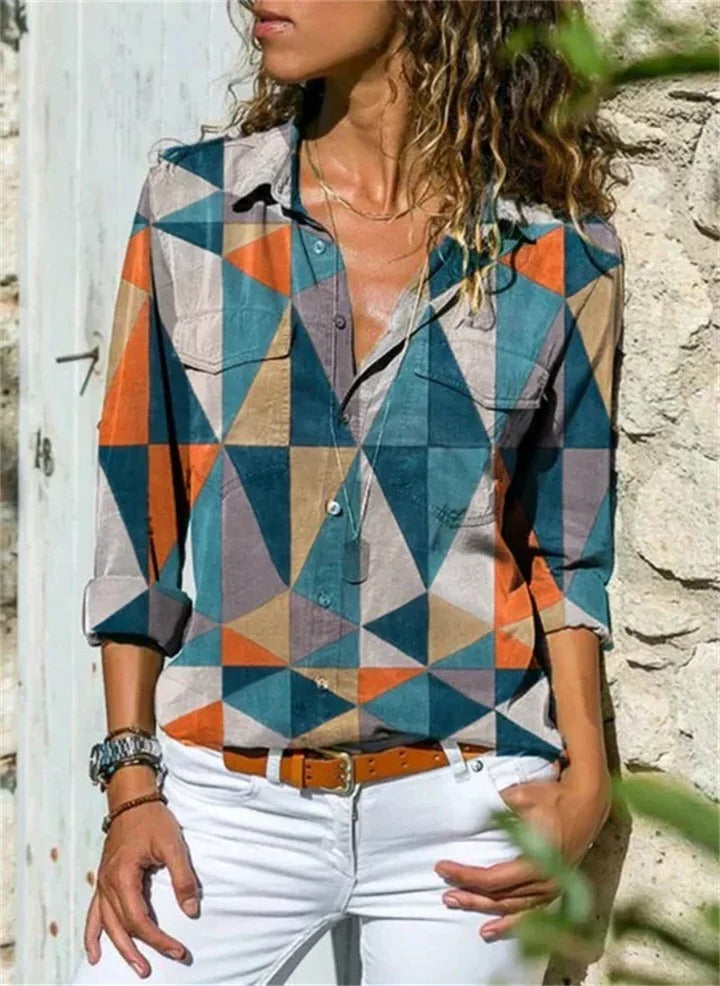 Women elegant long-sleeve blouse straight fit clean design comfortable everyday wear