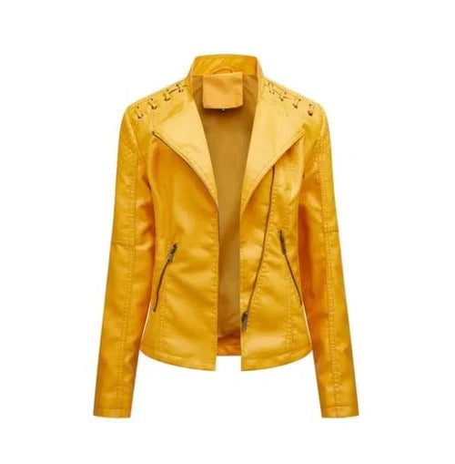 Women's vintage brown leather jacket tailored fit structured silhouette modern everyday chic style
