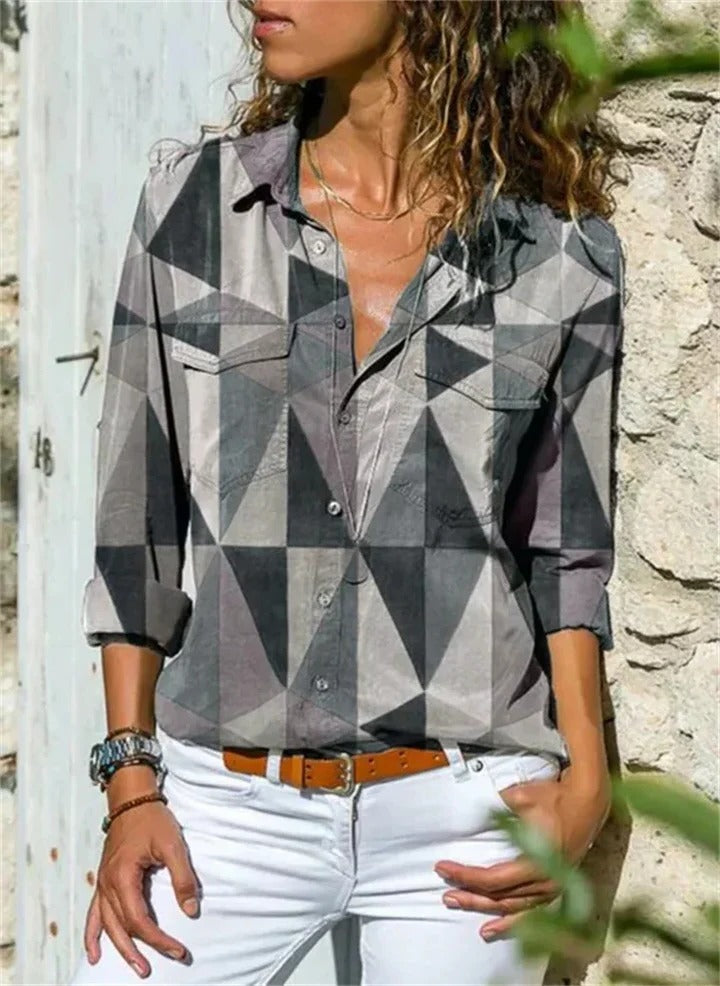 Women elegant long-sleeve blouse straight fit clean design comfortable everyday wear