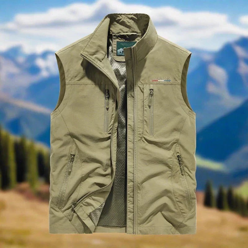 Men's lightweight windproof sleeveless vest with multiple pockets, regular fit for hiking and everyday wear