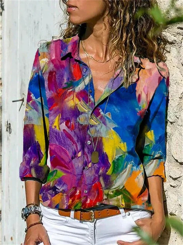 Women elegant long-sleeve blouse straight fit clean design comfortable everyday wear